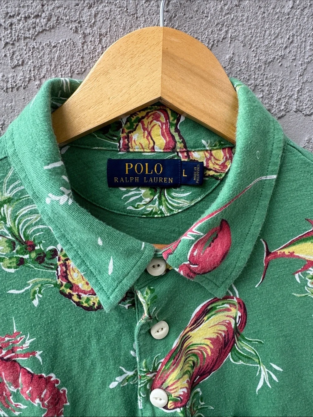 Polo by Ralph Lauren Green Seafood-Pattern Polo with Red & Yellow Accents